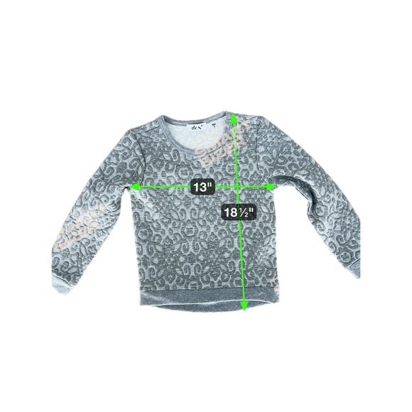 Girls DEX Gray Leopard Print Flocked Pullover Crewneck Sweatshirt Size 6 - Picture 3 of 5